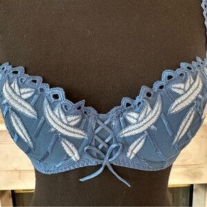 Lise Charmel Féerie Végétale Blue Padded Lace-Up Embroidered Bra Set